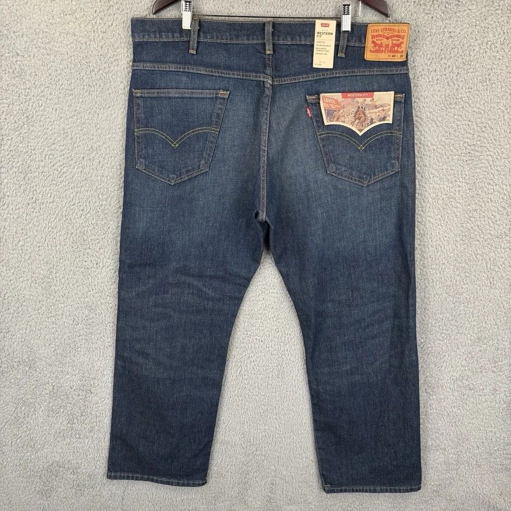 NEW Levis Western FIT Jeans Mens 40x29 Blue Medium Wash Stretch Straight Leg